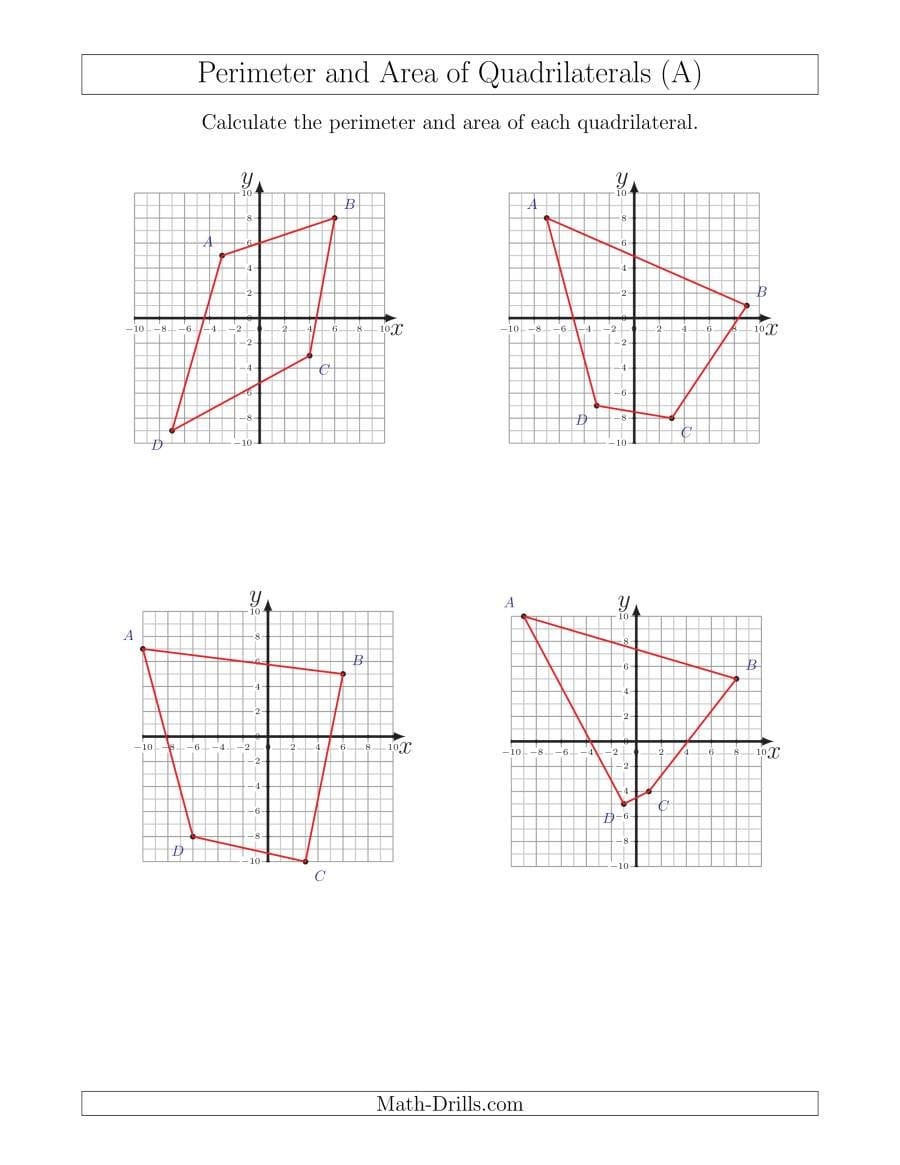 Perimeter And Area Of Quadrilaterals On Coordinate Planes A Regarding Area Of Quadrilaterals Worksheet