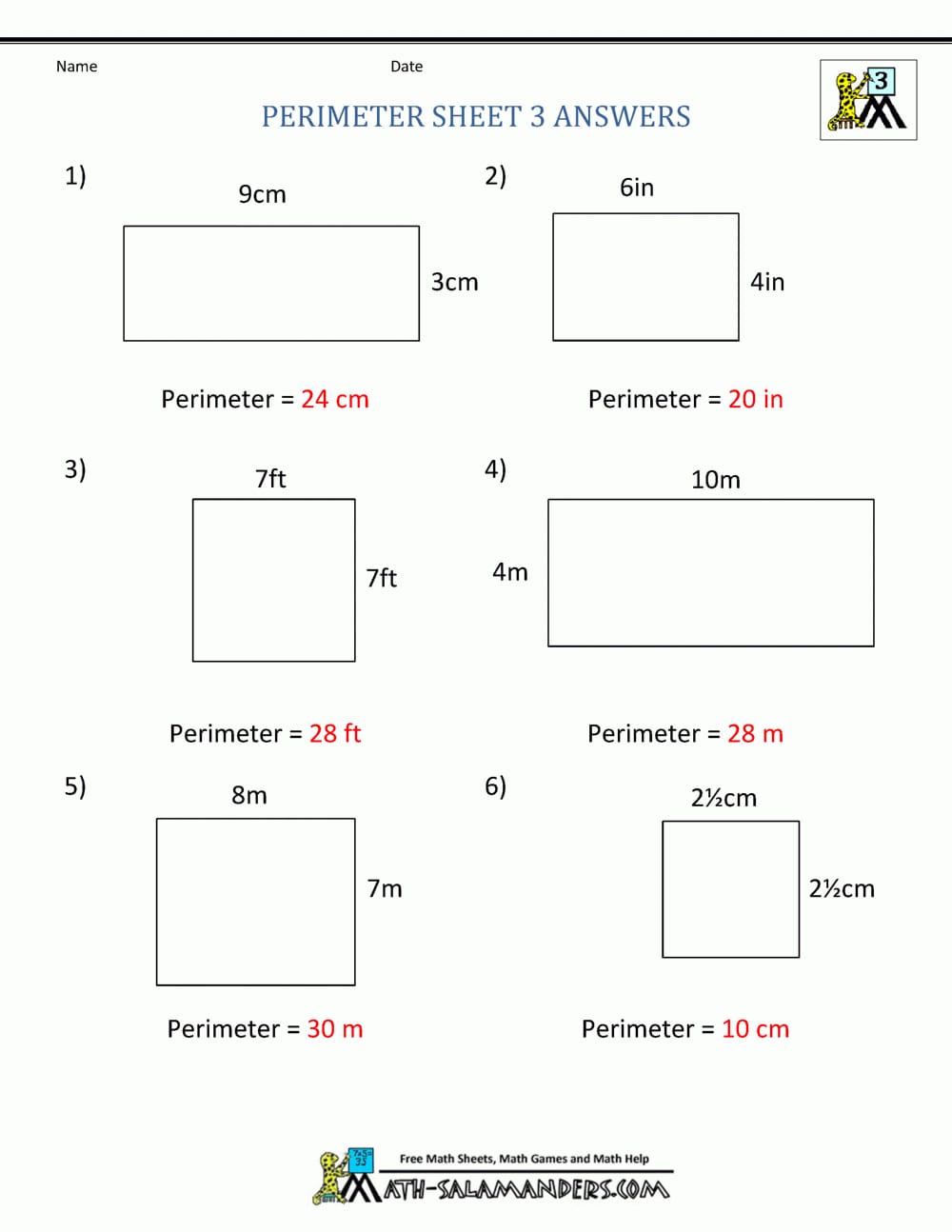 Perimeter Worksheets With Regard To 7Th Grade Math Worksheets With Answer Key Pdf