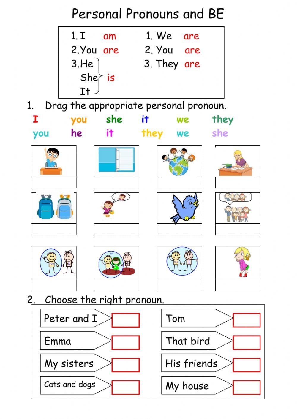 Personal Pronouns And Be  Interactive Worksheet And Personal Pronouns Worksheet