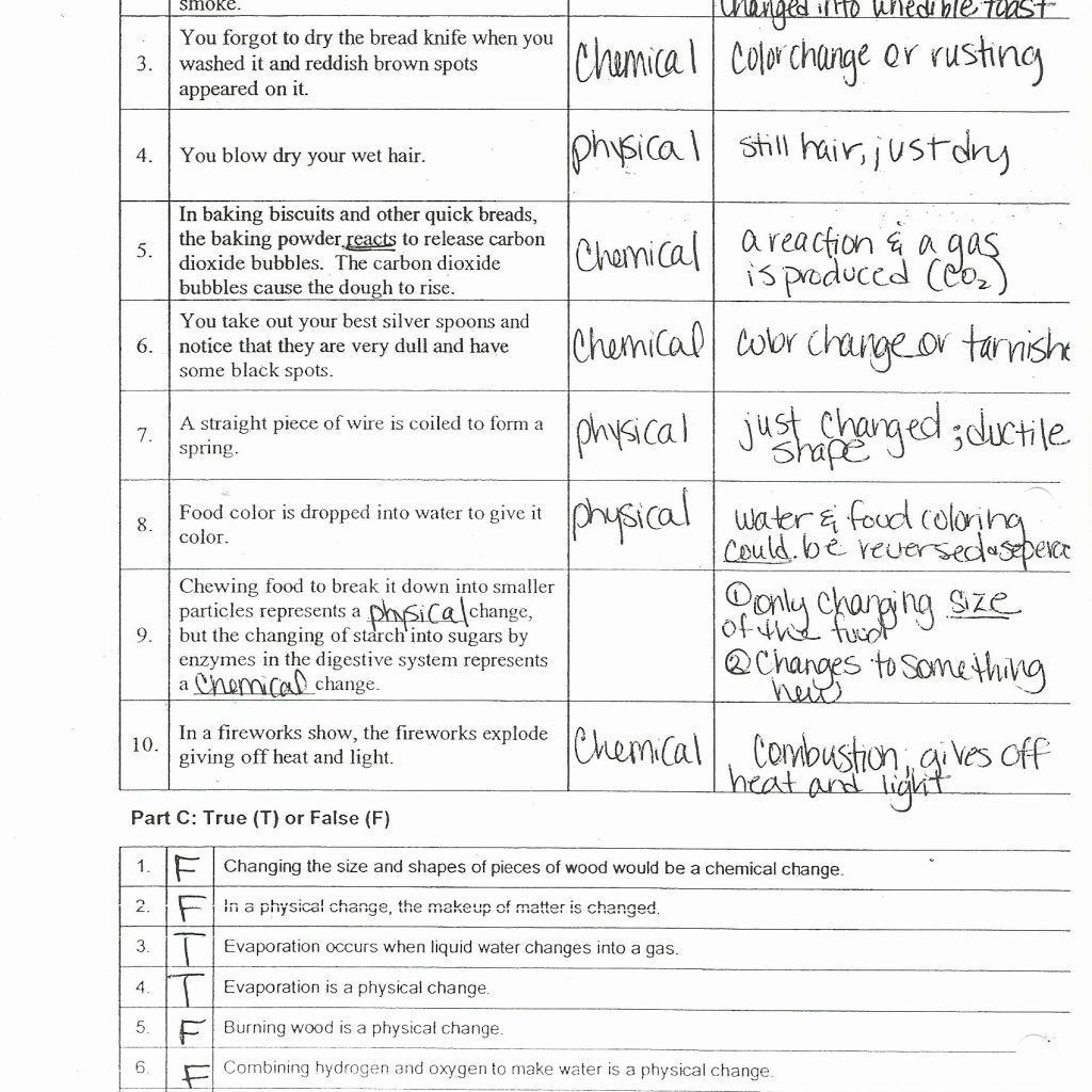 Physical And Chemical Properties And Changes Worksheet For Physical And Chemical Properties And Changes Worksheet Answers
