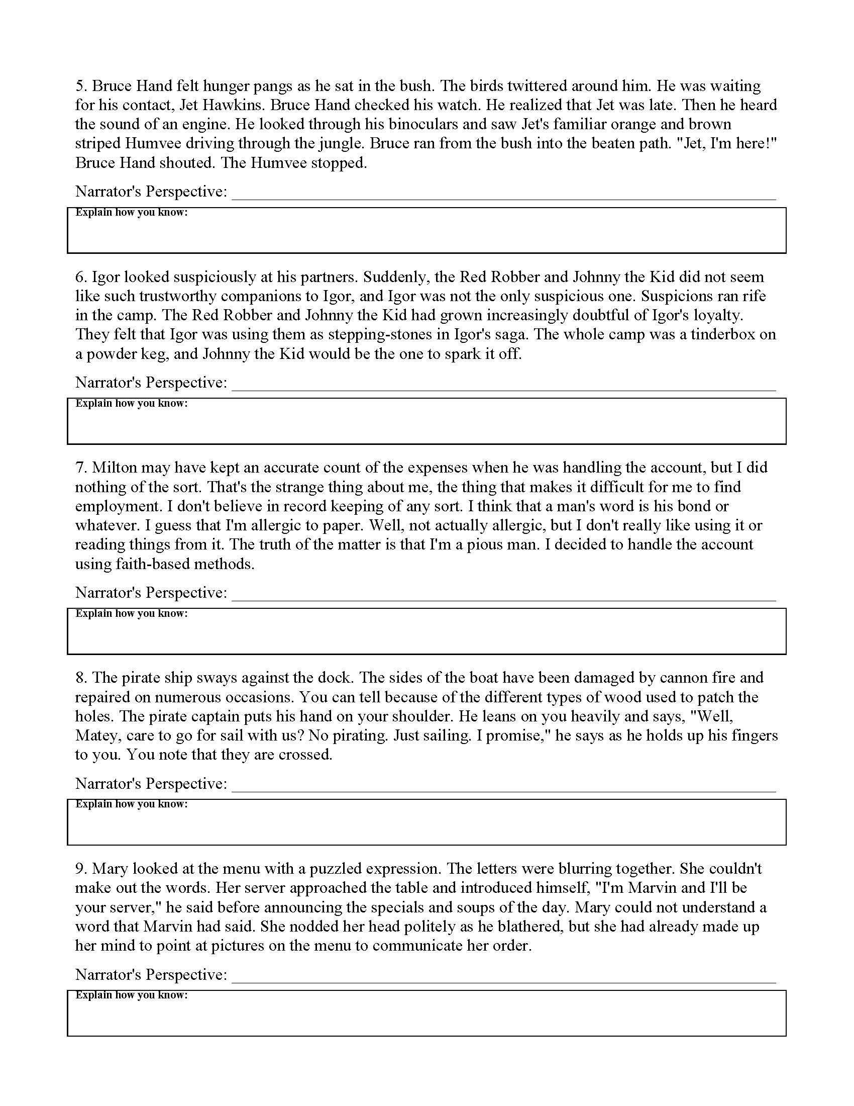 Point Of View Worksheet 12  Preview Intended For Point Of View Worksheet 12