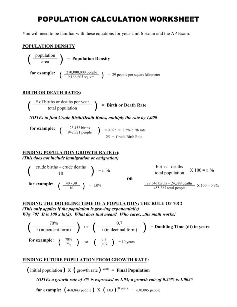 Population Calculation Worksheet Pertaining To Population Calculation Worksheet