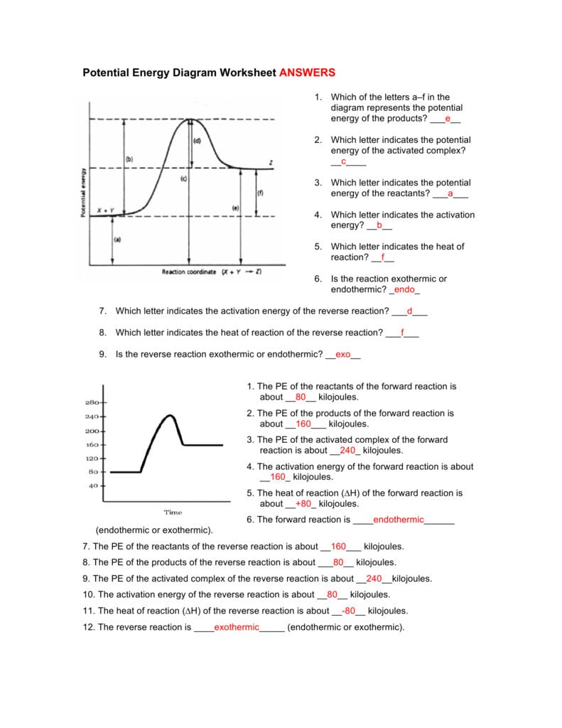 Potential Energy Diagram Worksheet Answers Regarding Potential Energy Worksheet Answers