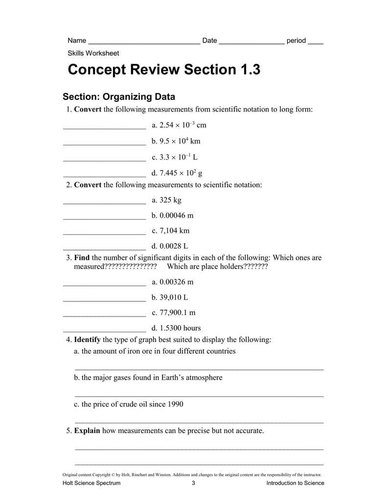Practice Problems Chapter 1 Section 3 Skills Worksheet Concept Intended For Science Skills Worksheet