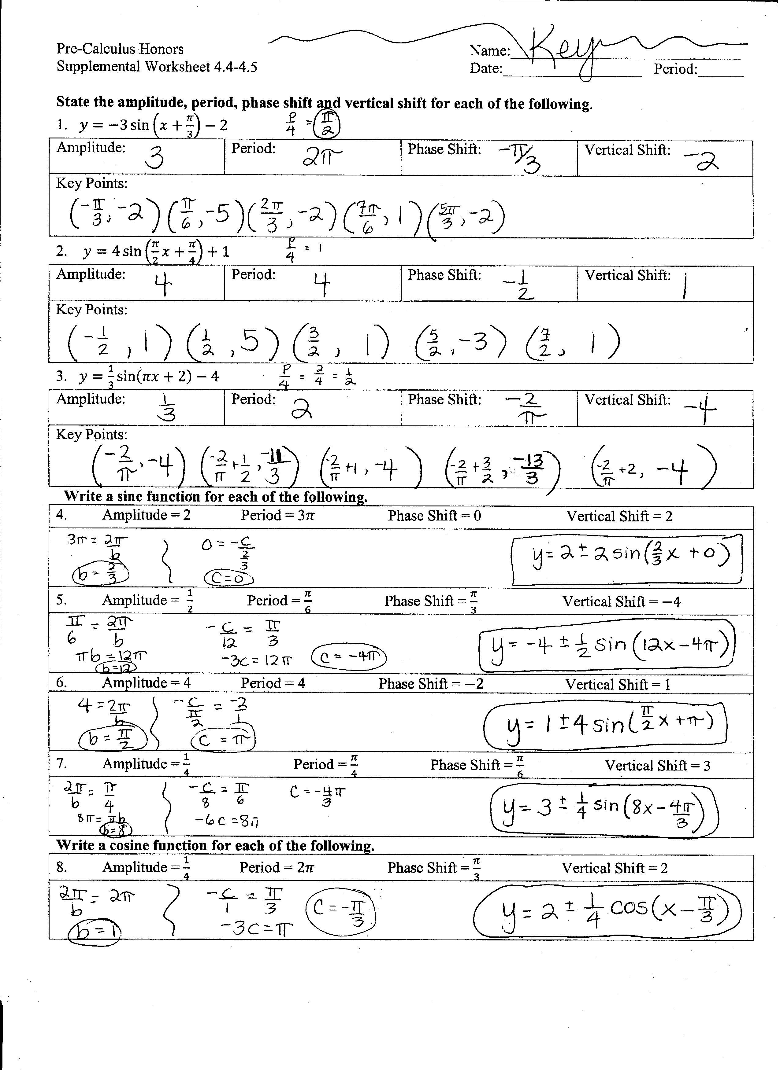 Precalculus Honors  Mrs Higgins And Precalculus Worksheets With Answers Pdf