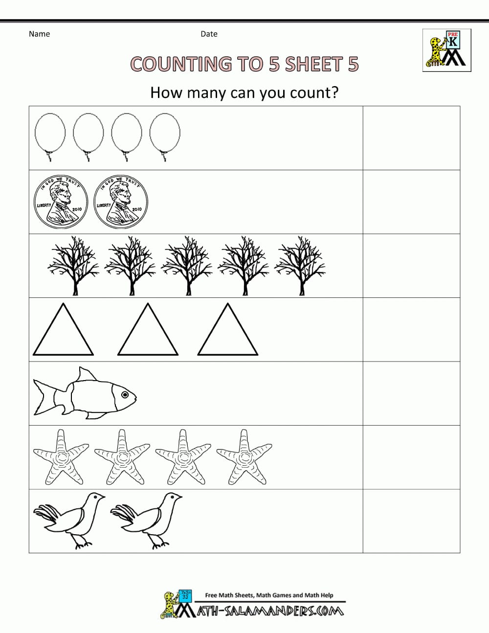 Preschool Counting Worksheets  Counting To 5 For Math Counting Worksheets
