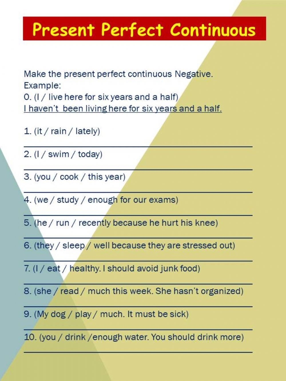 Present Perfect Continuous Interactive Worksheets With Present Progressive Spanish Worksheet
