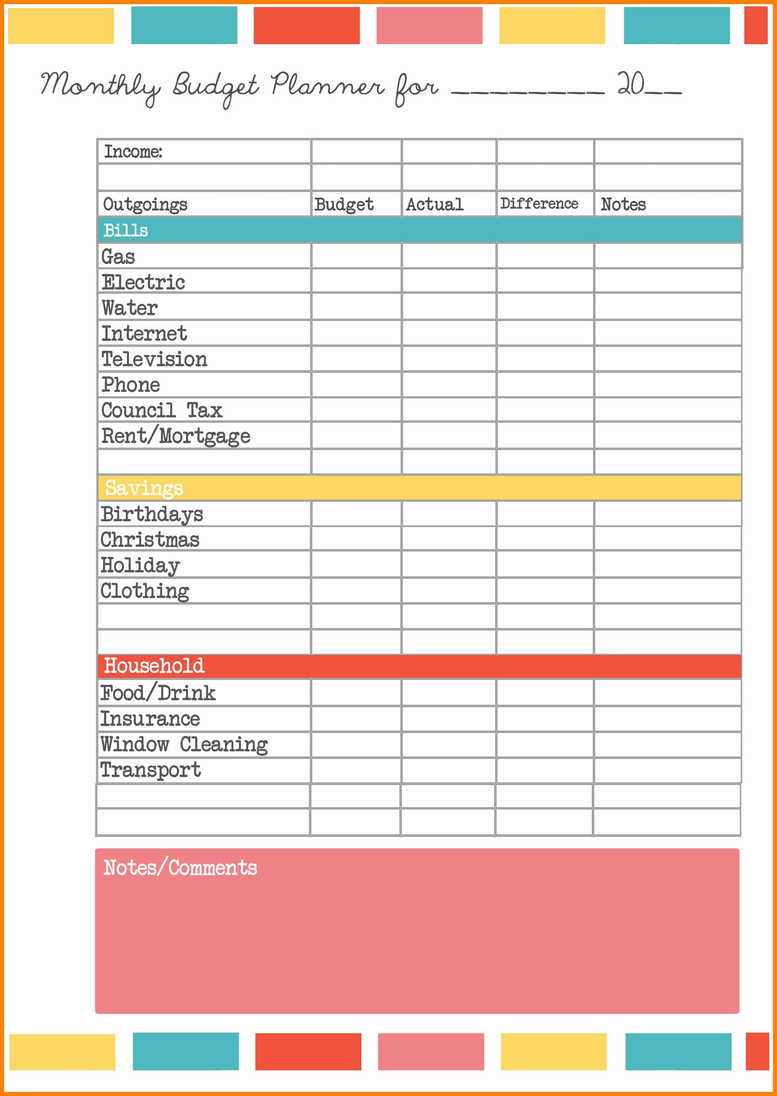 Printable Budget Spreadsheet Excel Free Personal Blank Household For Free Printable Budget Worksheet Template