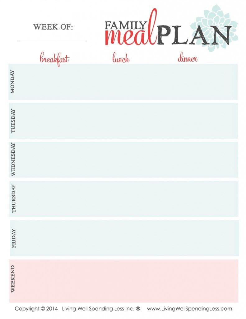 Printable Family Meal Plan Worksheet  Living Well Spending Less® Within Meal Planning Worksheet