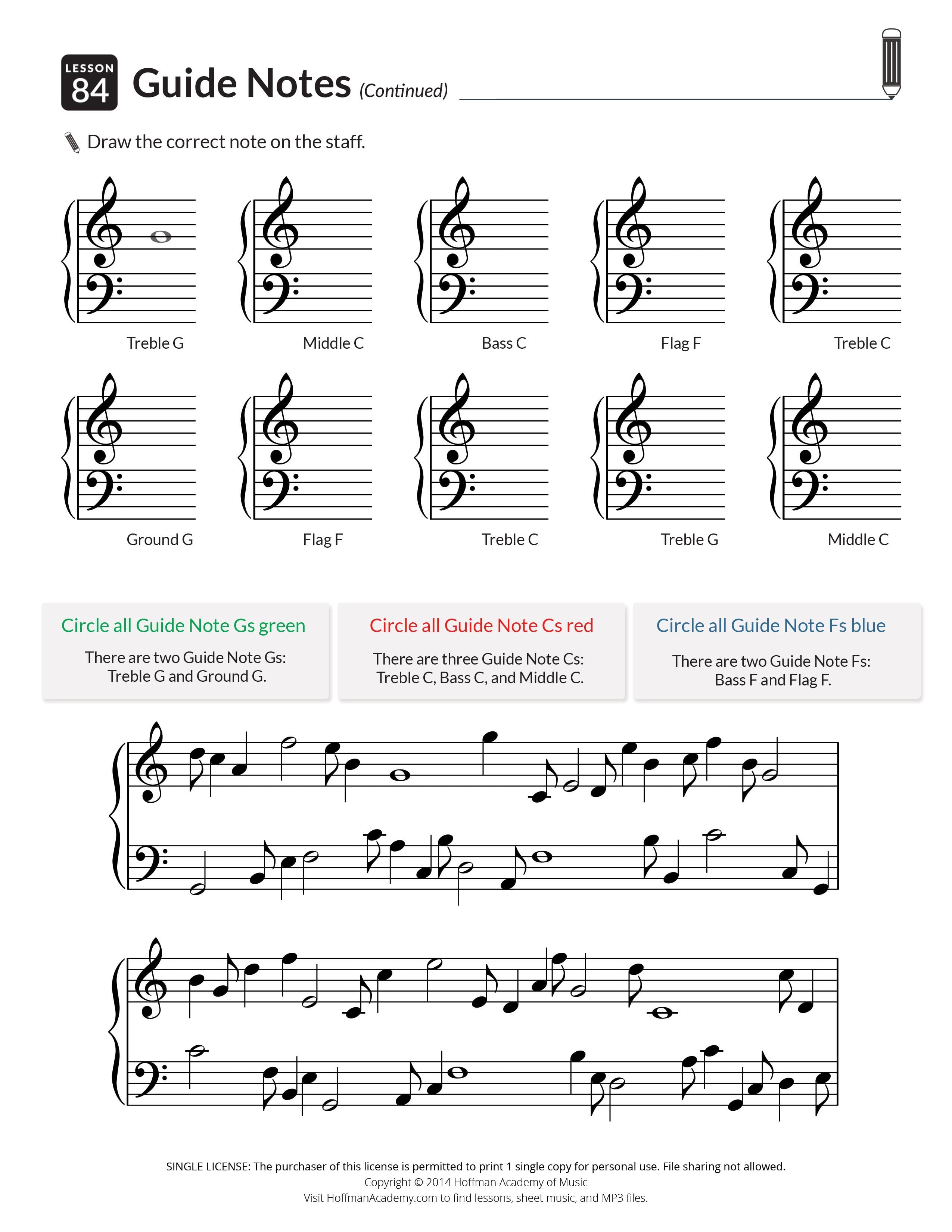 Printables  Audio For Piano Units 15 Lessons 1100  Hoffman Academy Inside Beginner Piano Worksheets