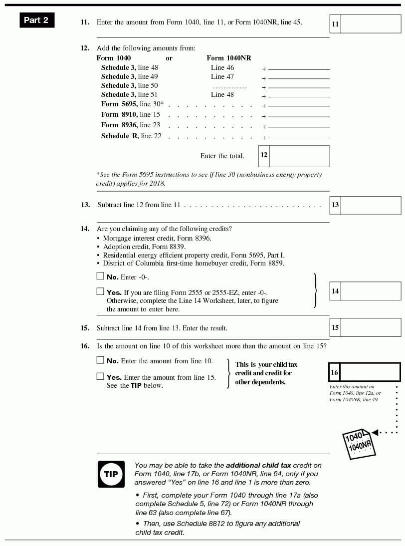 Publication 972 2018 Child Tax Credit  Internal Revenue Service With 7 1 Tax Tables Worksheets And Schedules Answers