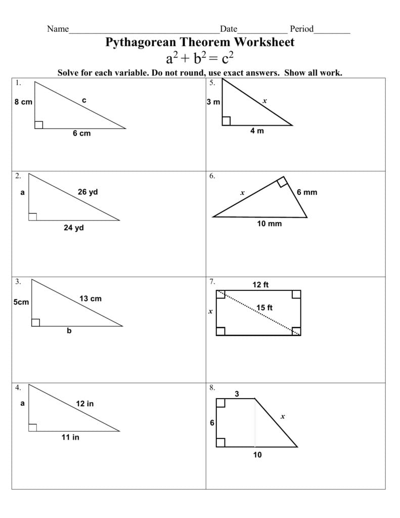 Pythagorean Theorem Worksheet Intended For Pythagorean Theorem Review Worksheet