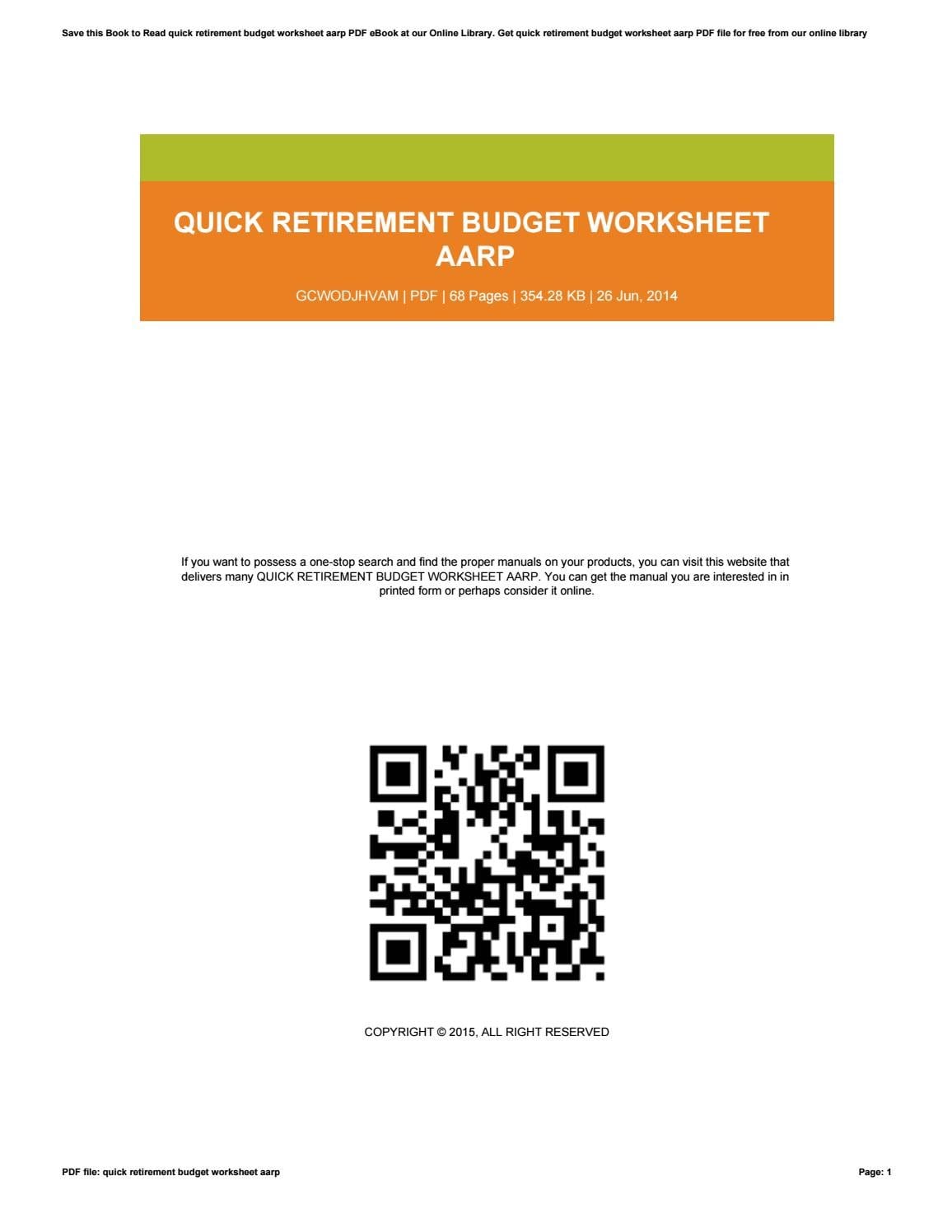Quick Retirement Budget Worksheet Aarplaurelsipes4449  Issuu Intended For Aarp Retirement Budget Worksheet