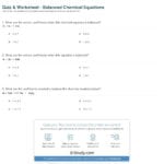 Quiz  Worksheet  Balanced Chemical Equations  Study As Well As Balancing Chemical Equations Practice Worksheet Answer Key