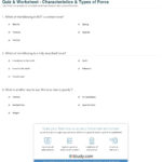 Quiz  Worksheet  Characteristics  Types Of Force  Study Together With Forces Worksheet 1 Answer Key