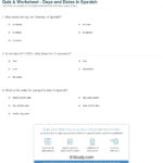 Quiz  Worksheet  Days And Dates In Spanish  Study Pertaining To Basic Spanish Worksheets Pdf