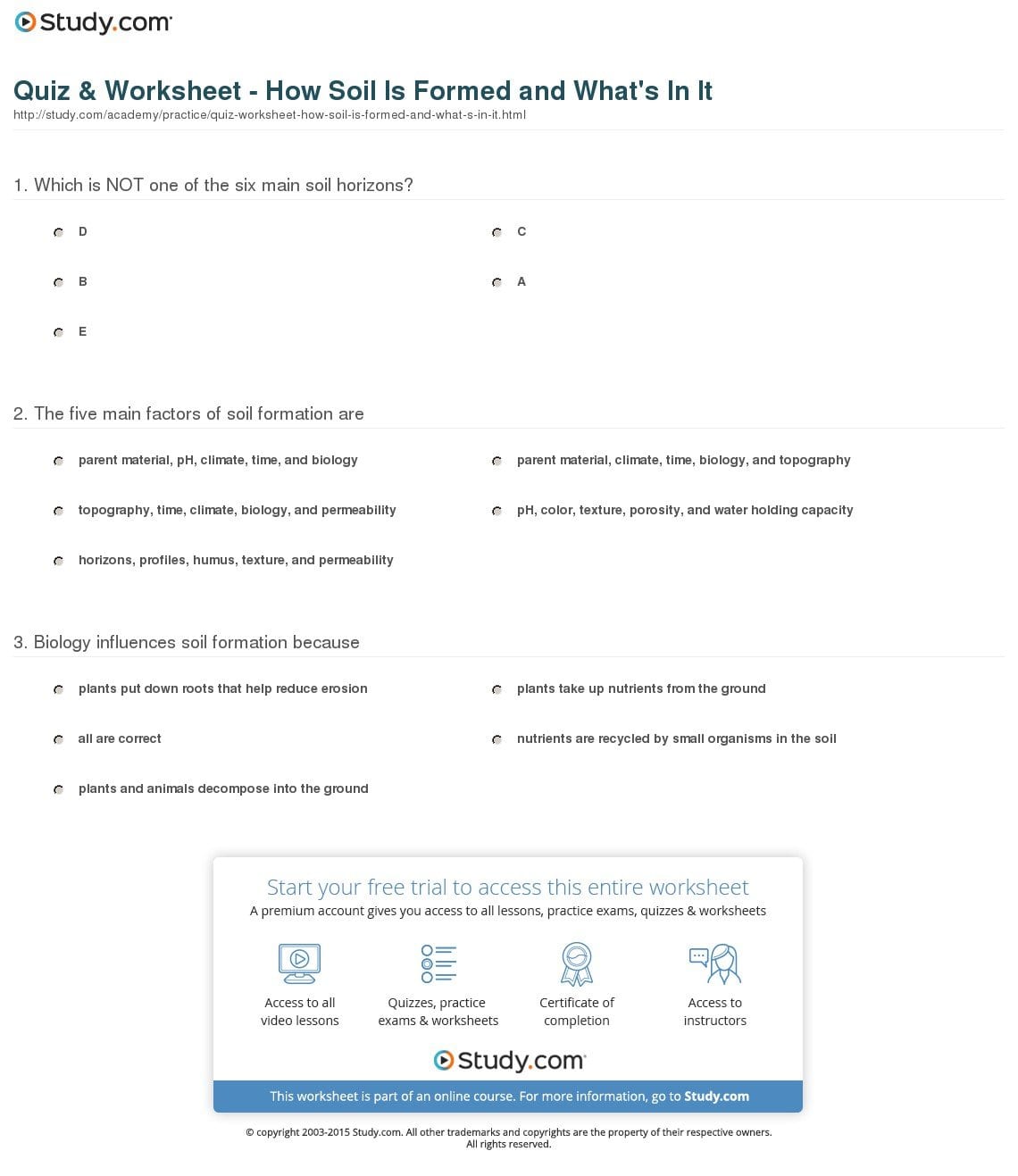 Quiz  Worksheet  How Soil Is Formed And What's In It  Study Pertaining To Soil Formation Worksheet
