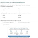 Quiz  Worksheet  Ohm's  Calculating Resistance  Study Also Current Voltage And Resistance Worksheet