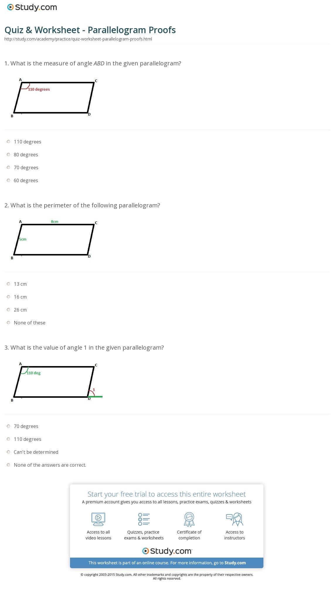 Quiz  Worksheet  Parallelogram Proofs  Study Together With Parallelogram Proofs Worksheet