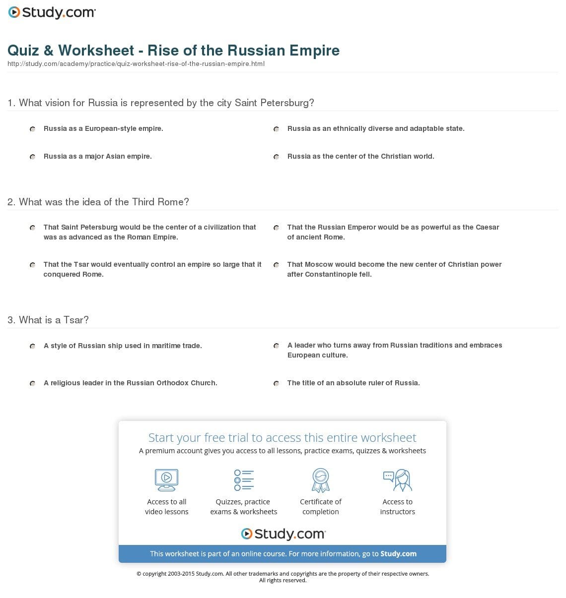Quiz  Worksheet  Rise Of The Russian Empire  Study Throughout Rome Engineering An Empire Worksheet Answers