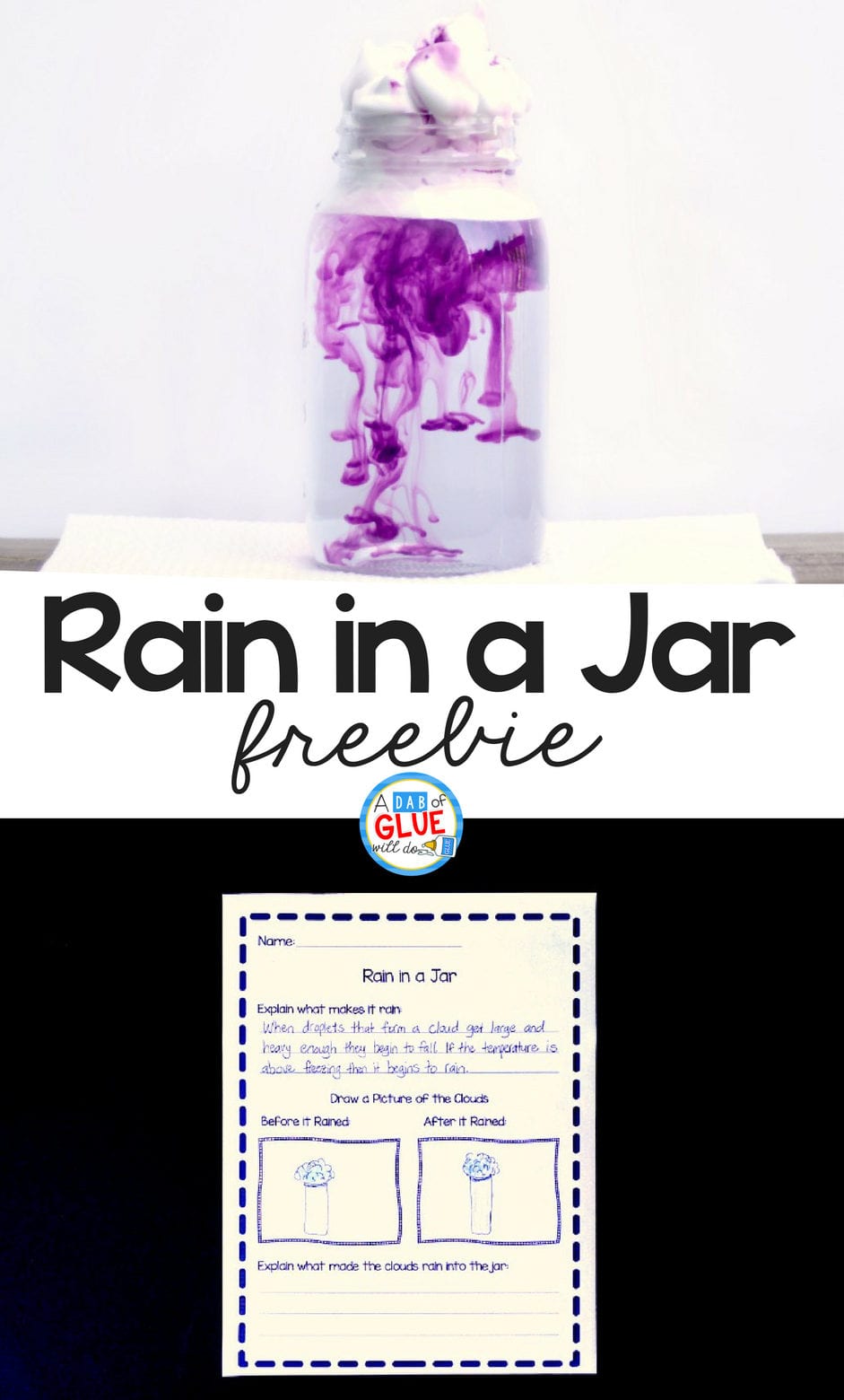 Rain In A Jar Also Cloud In A Bottle Experiment Worksheet