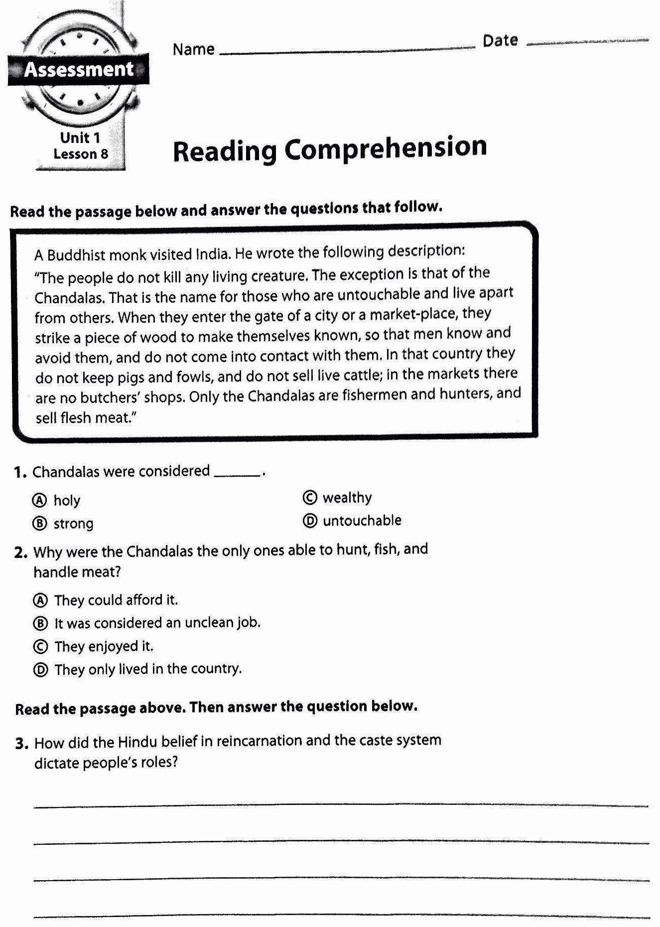 Reading Comprehension – Caste System  Mr Proehl's Social Studies Class Throughout Mesopotamia Reading Comprehension Worksheets