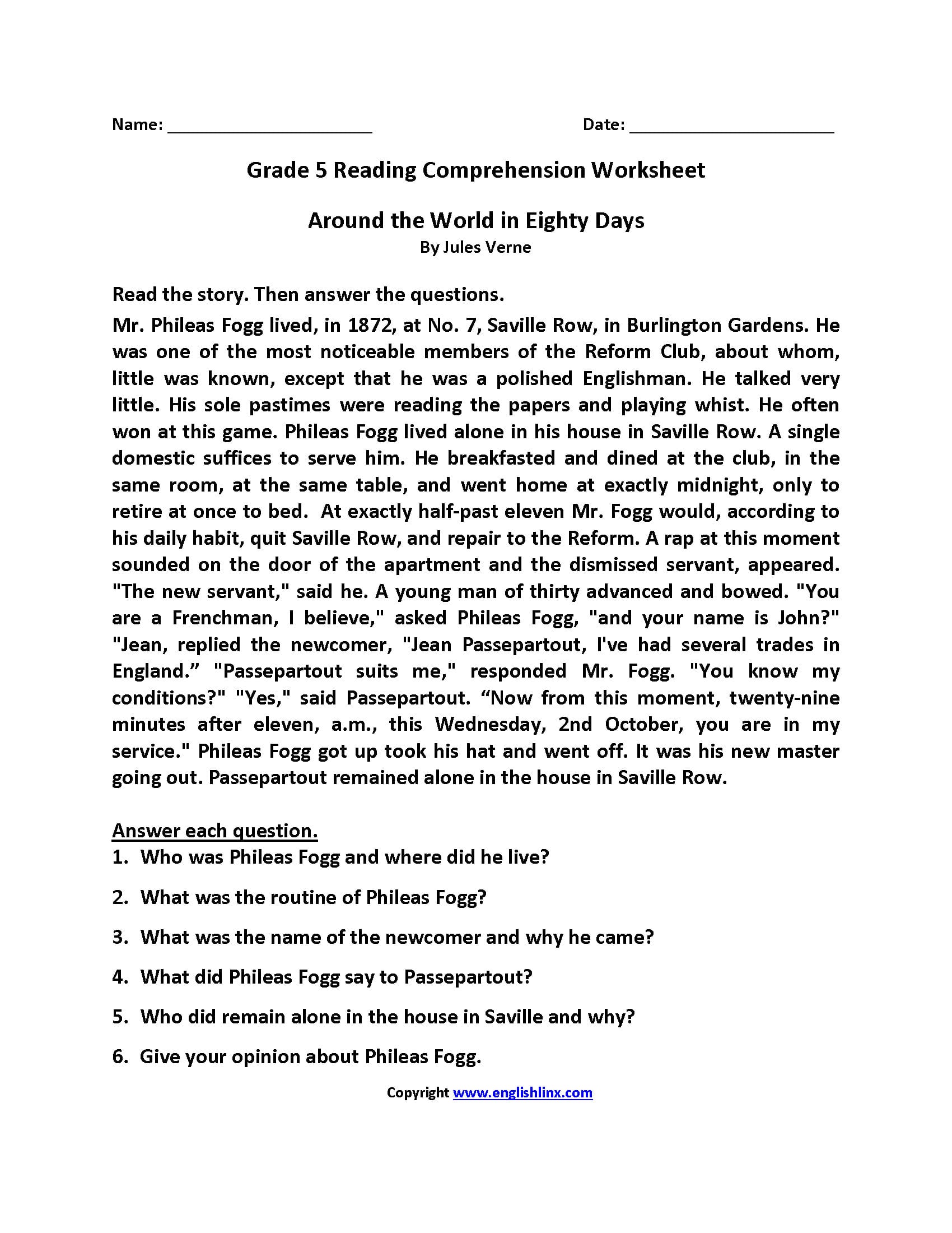 Reading Worksheets  Fifth Grade Reading Worksheets Within 5Th Grade Reading Worksheets