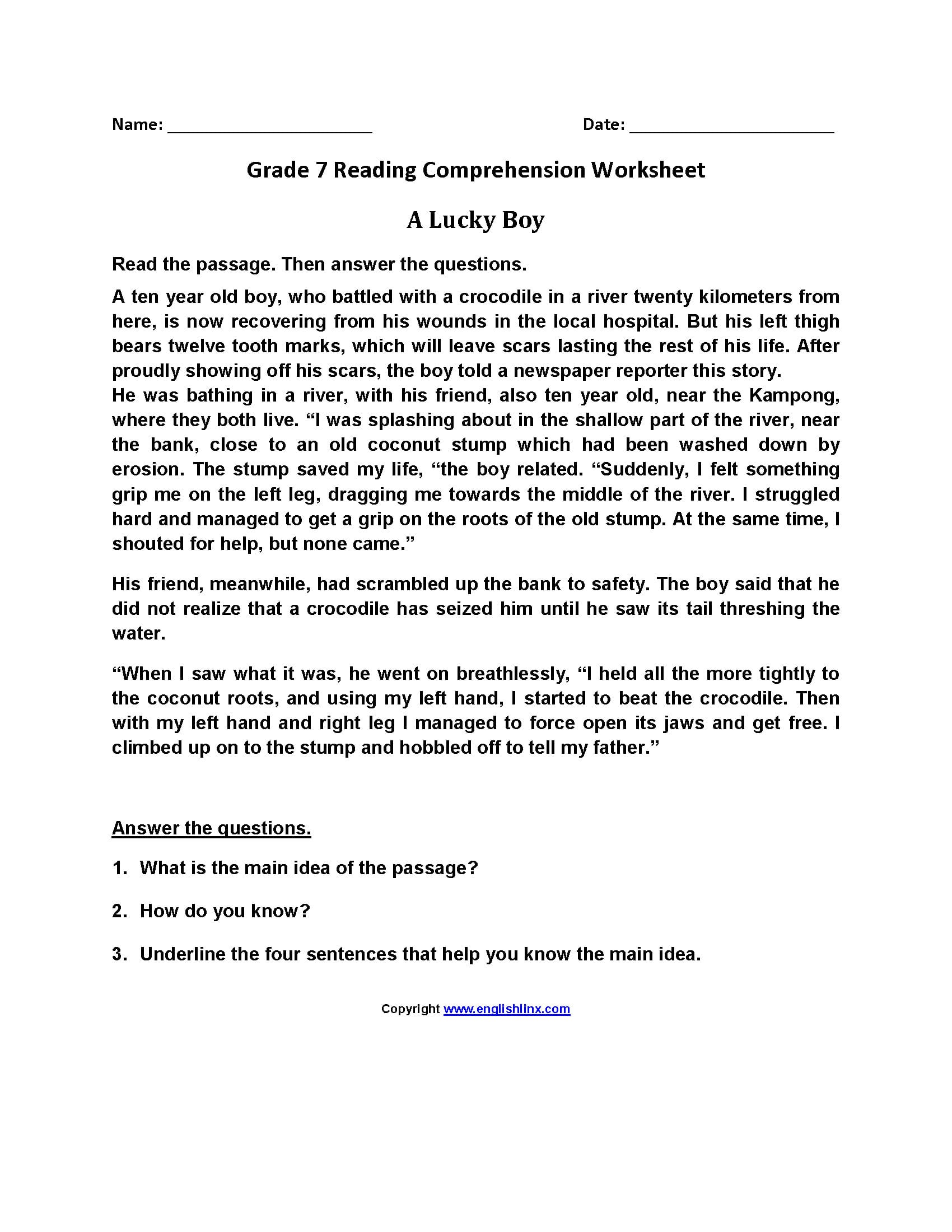 Reading Worksheets  Seventh Grade Reading Worksheets And 7Th Grade Reading And Writing Worksheets
