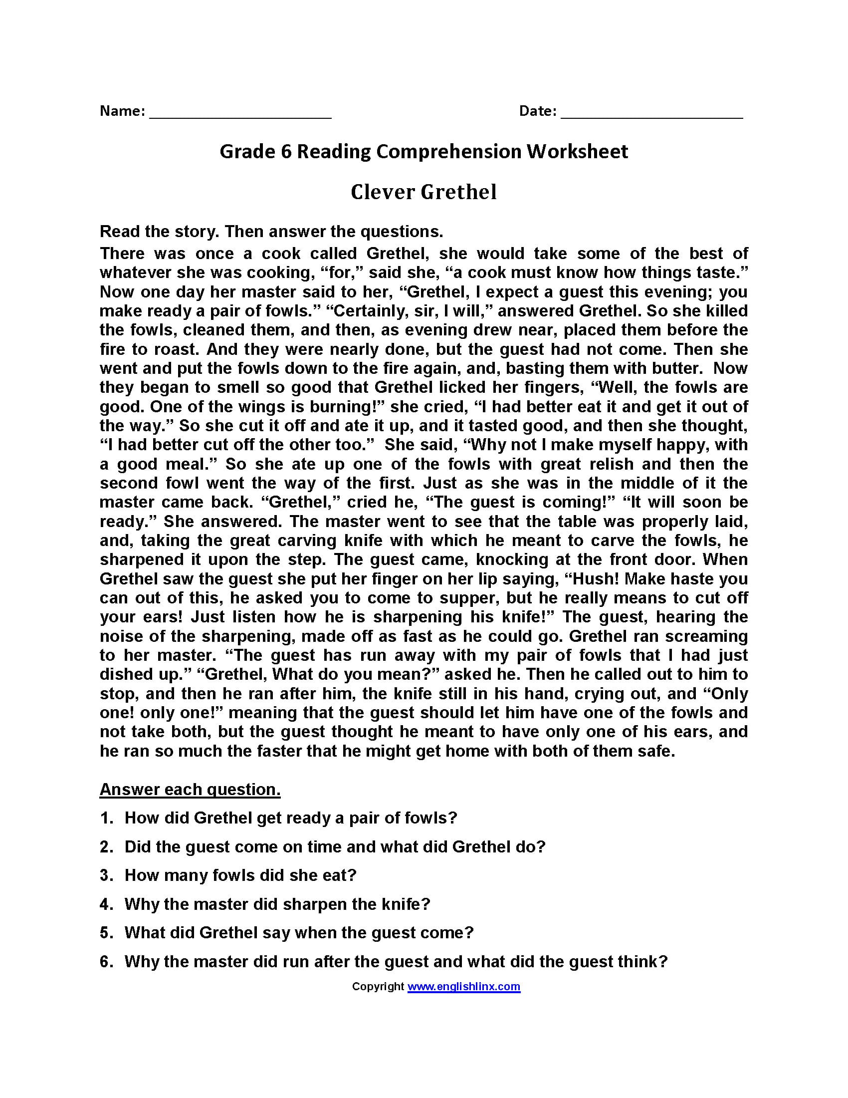 Reading Worksheets  Sixth Grade Reading Worksheets Also 6Th Grade Reading Comprehension Worksheets Pdf