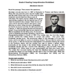 Reading Worksheets  Sixth Grade Reading Worksheets Inside Abraham Lincoln Comprehension Worksheet
