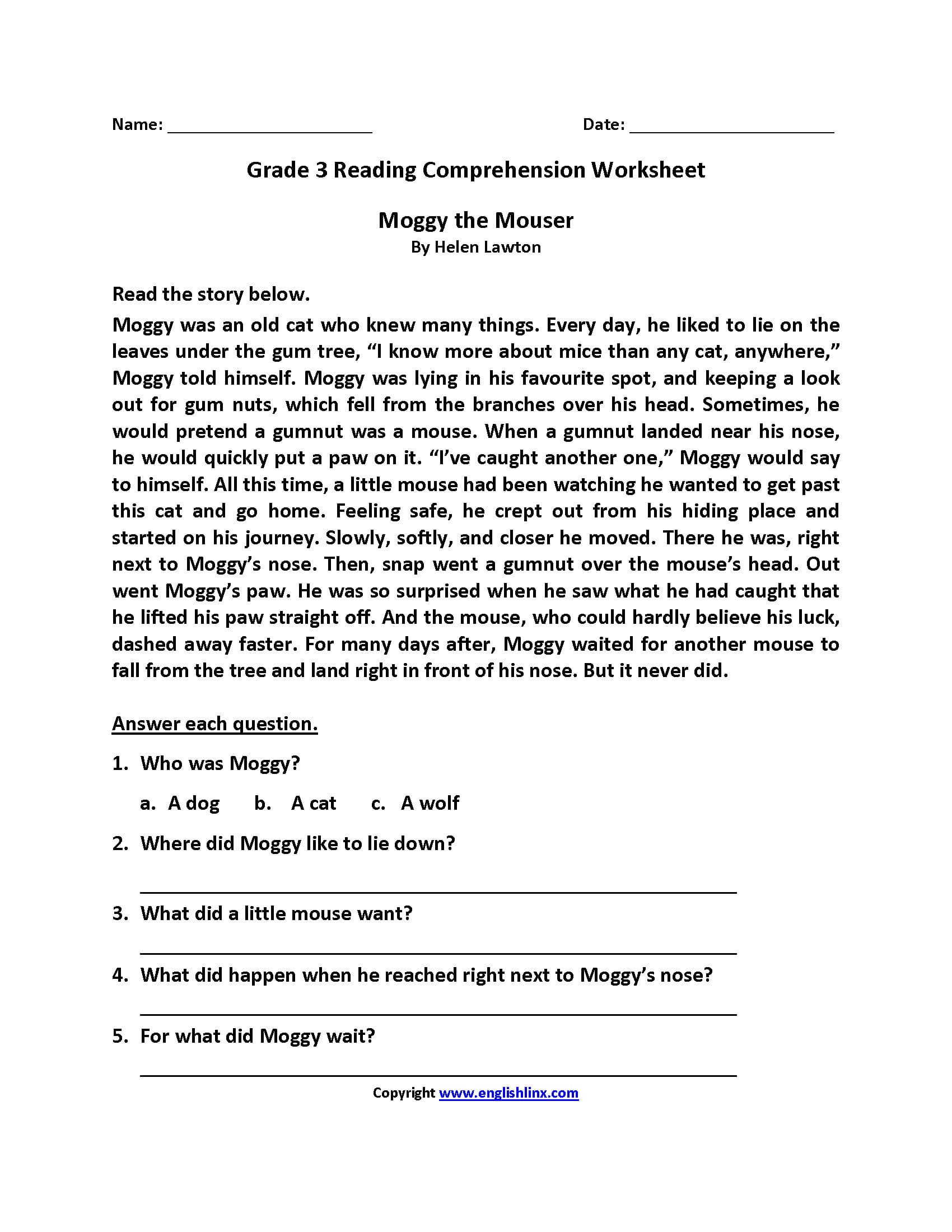 Reading Worksheets  Third Grade Reading Worksheets Or 3Rd Grade Reading Comprehension Worksheets