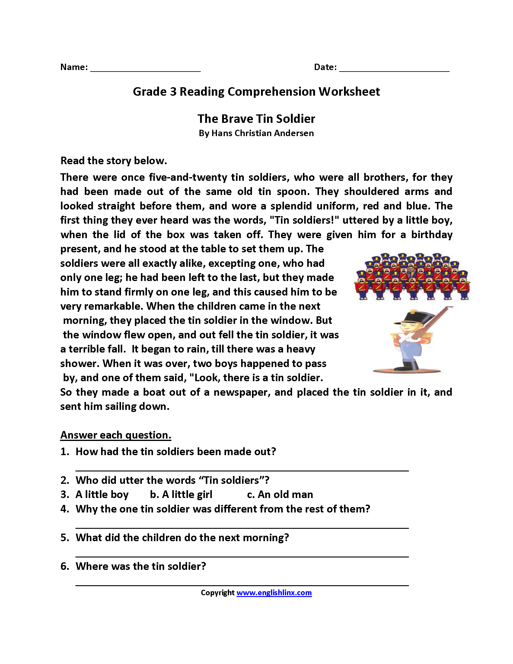 Reading Worksheets  Third Grade Reading Worksheets Within Printable Comprehension Worksheets For Grade 3