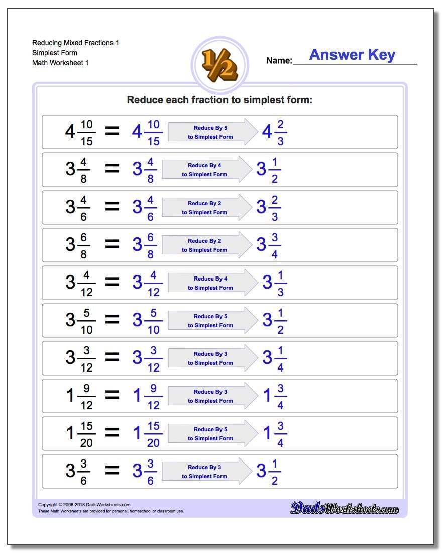 Reducing Fractions Along With Simplifying Fractions Worksheet With Answers