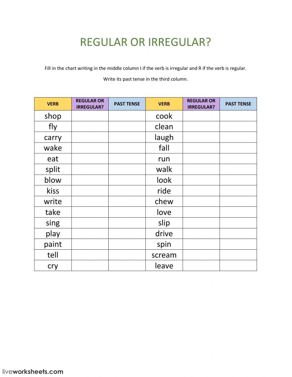 Regular Or Irregular Verbs  Interactive Worksheet With Regular And Irregular Verbs Worksheet