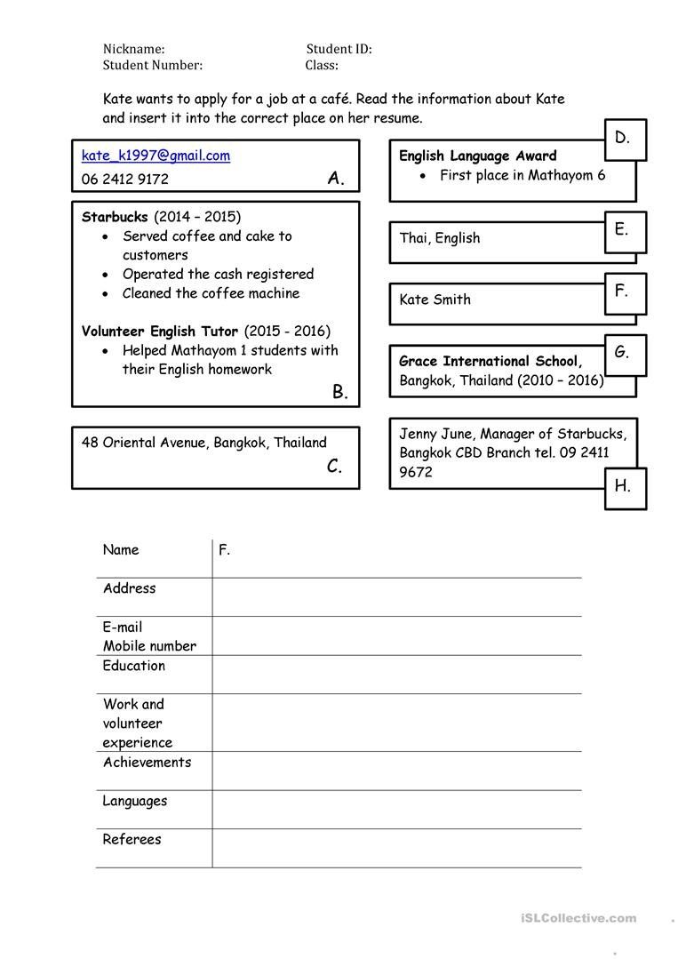 Resume Writing Activity Worksheet  Free Esl Printable Worksheets Or Resume Worksheet For Adults