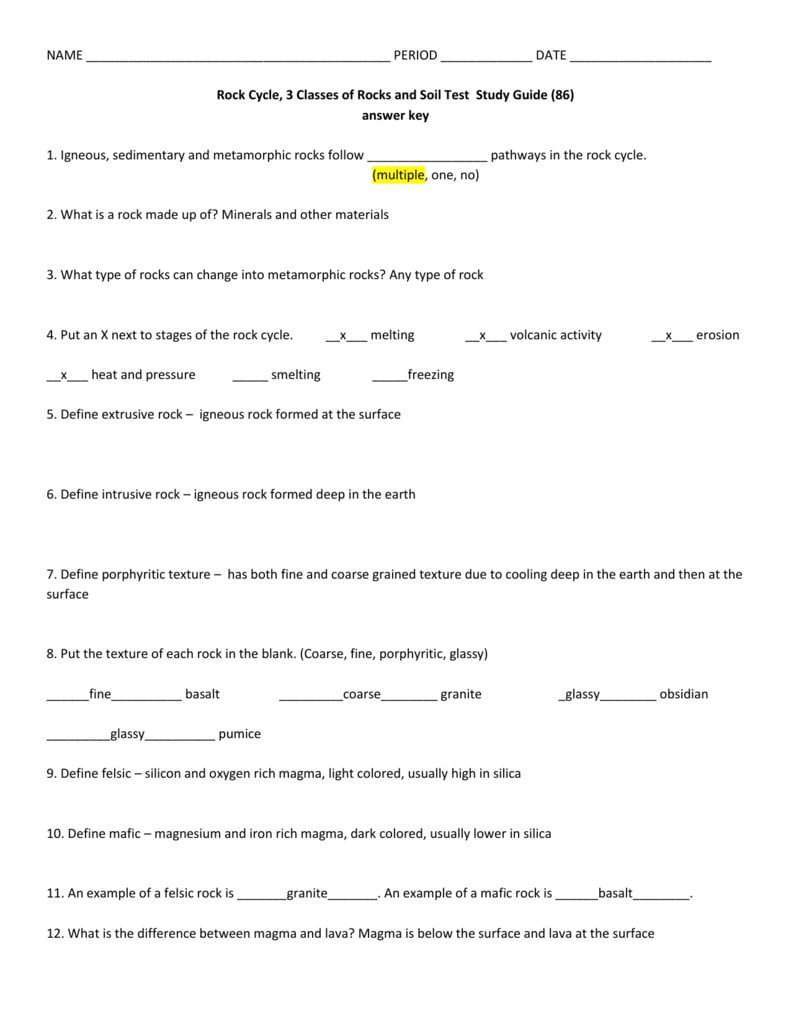Rock Cycle Study Guide Answer Key Together With Rock Cycle Worksheet Answer Key