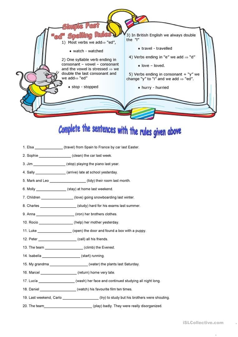 Rules 1 Past Simple  "ed" Spelling Rules Worksheet  Free Esl In Spelling Rules Worksheets
