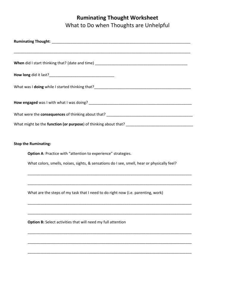Ruminatingthoughtworksheet Intended For Ruminating Thoughts Worksheet