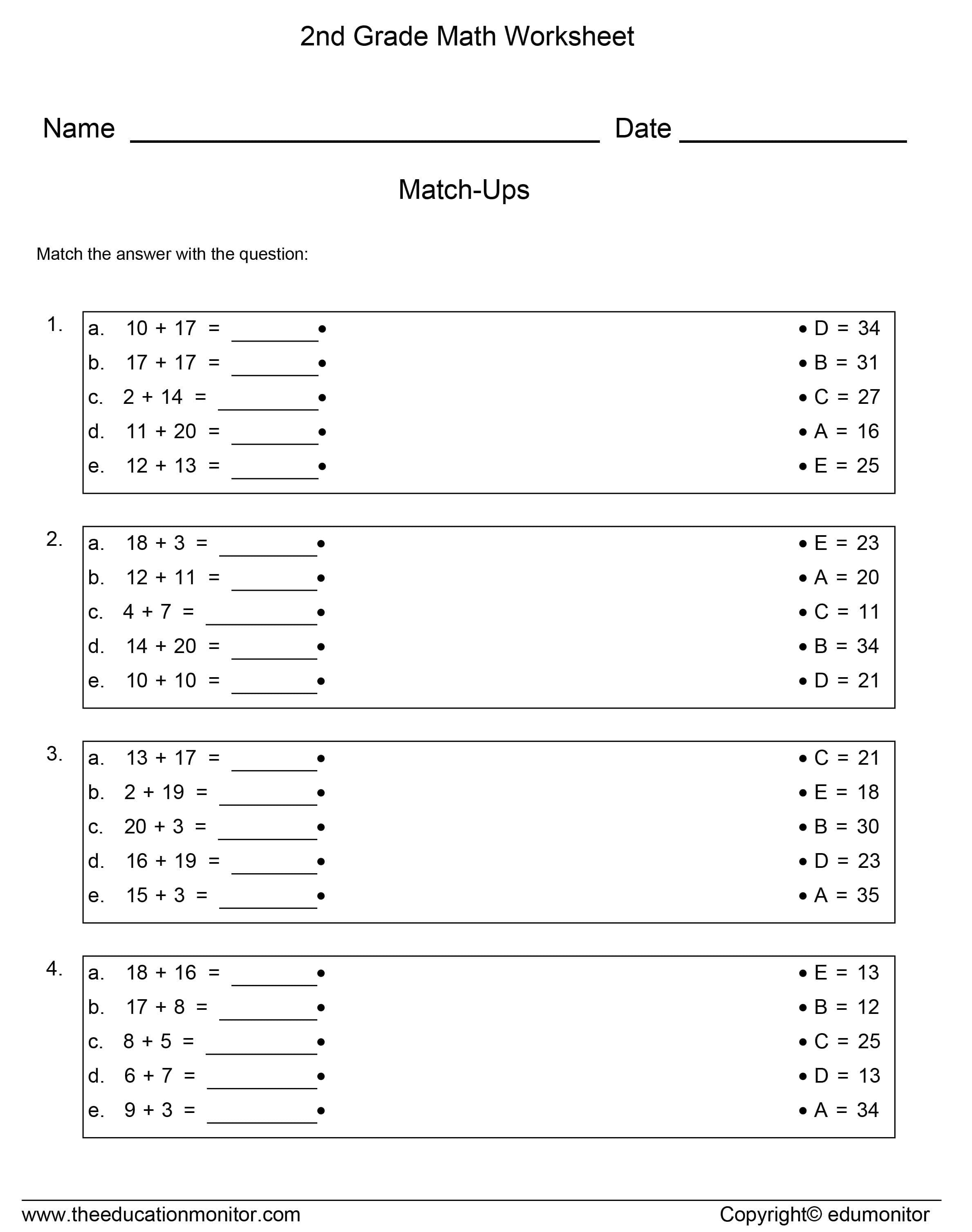 Second Grade Math Worksheet Free Practice Printable Activities For Fun Math Worksheets For 2Nd Grade