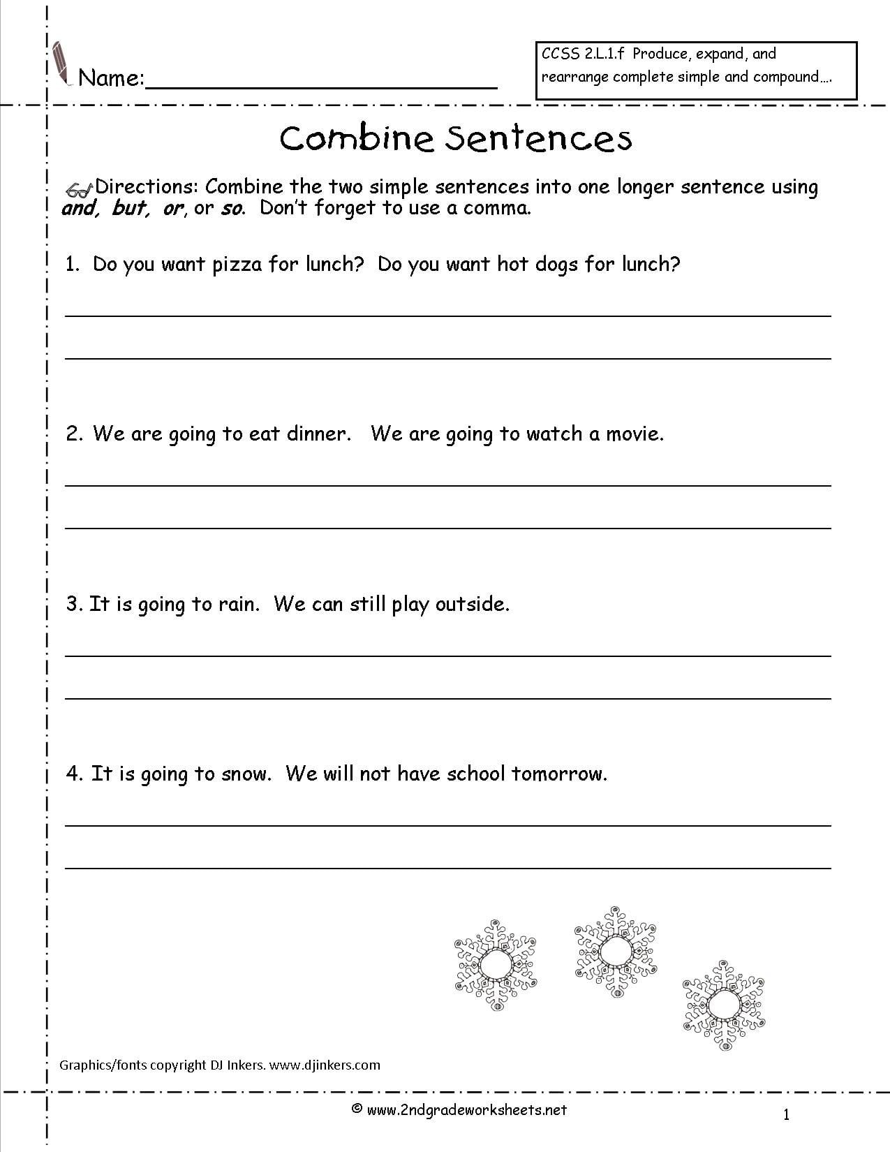 Second Grade Sentences Worksheets Ccss 2L1F Worksheets Along With Writing Sentences Worksheets