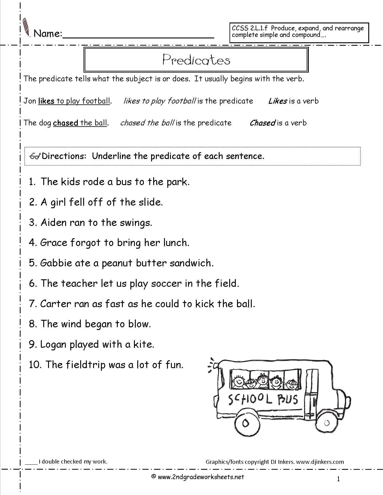 Second Grade Sentences Worksheets Ccss 2L1F Worksheets As Well As Subject And Predicate Worksheet