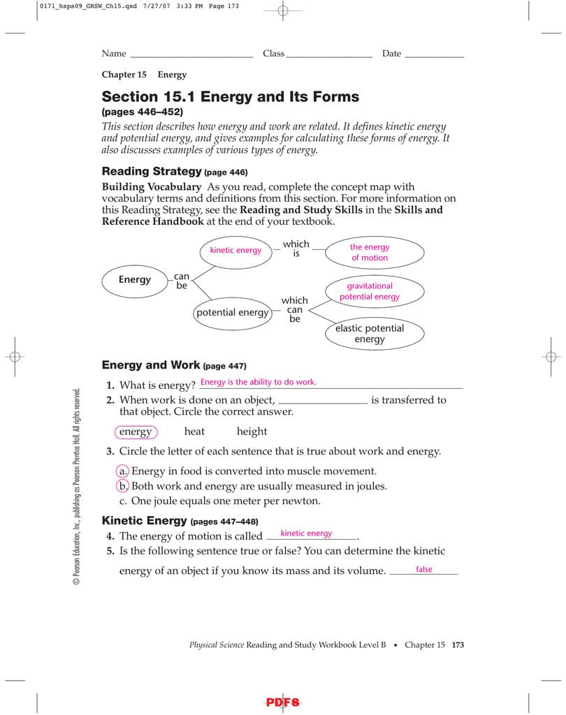 Section 151 Energy And Its Forms Ipls Within Section 15 2 Energy Conversion And Conservation Worksheet Answers