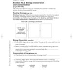 Section 152 Energy Conversion And Conservation Worksheet Answers Also Conservation Of Energy Worksheet Answers