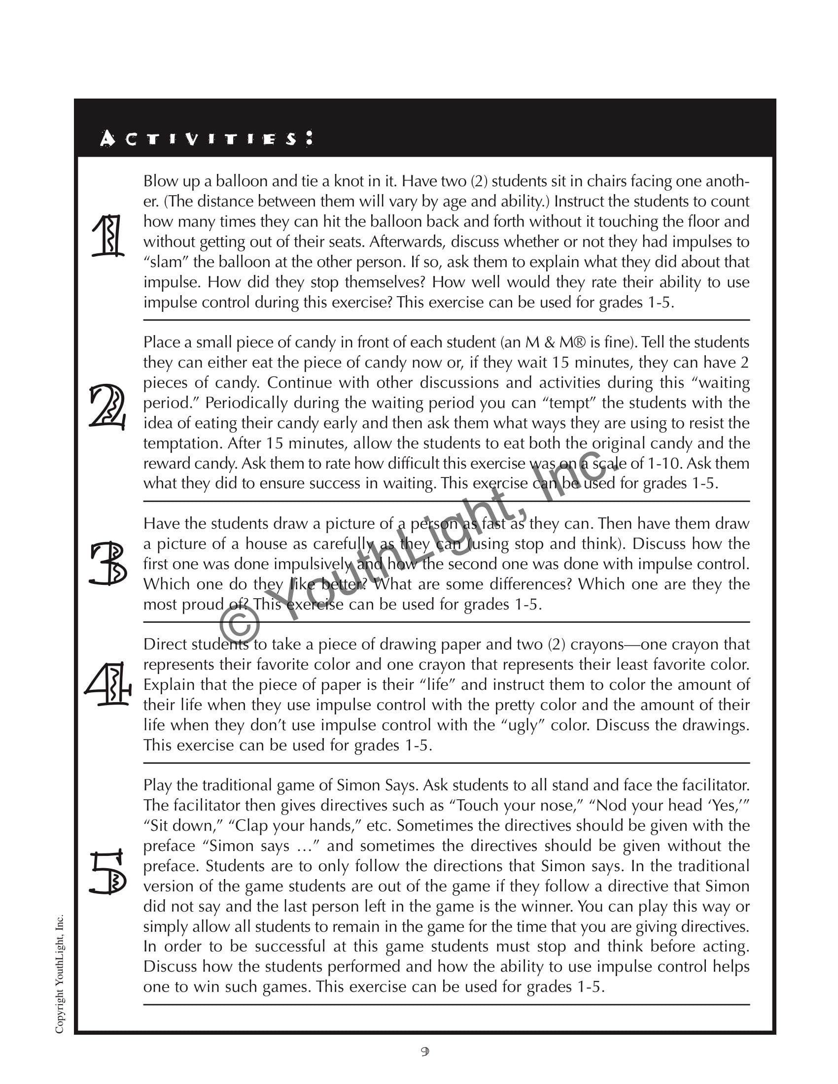 Self Control Worksheets For Impulse Control Activities Amp Worksheets For Elementary Students