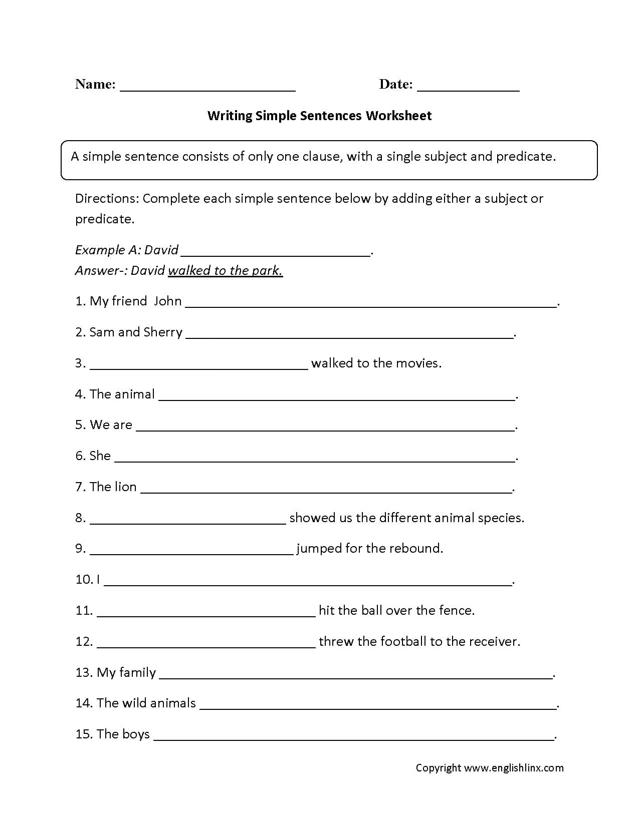 Sentences Worksheets  Simple Sentences Worksheets And Writing Sentences Worksheets Pdf