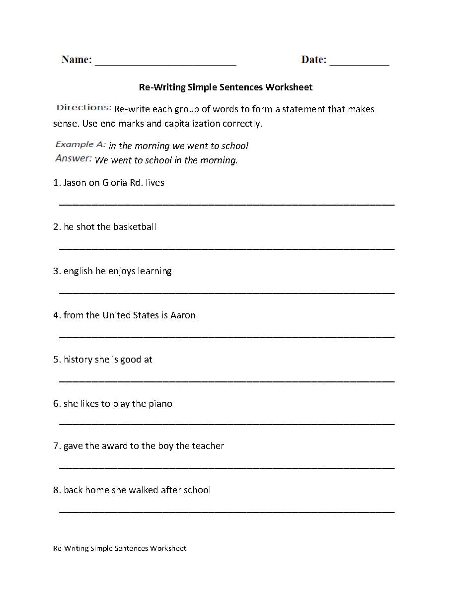Sentences Worksheets  Simple Sentences Worksheets For Writing Sentences Worksheets