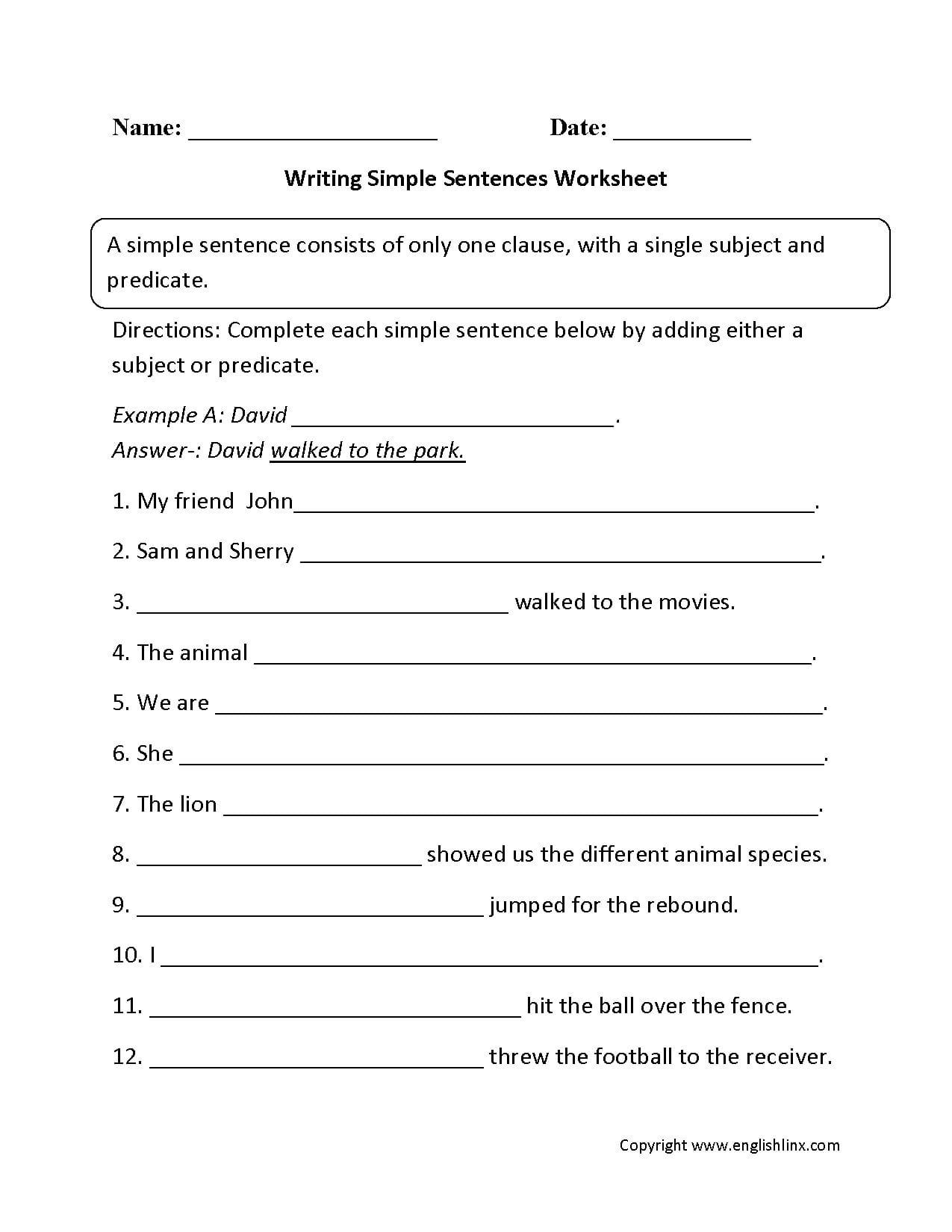 Sentences Worksheets  Simple Sentences Worksheets Or Kindergarten Writing Sentences Worksheets