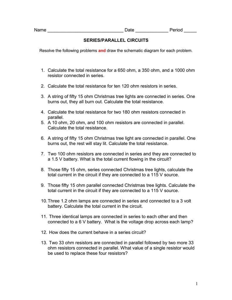 Series And Parallel Circuit Worksheet With Series Parallel Circuit Worksheet