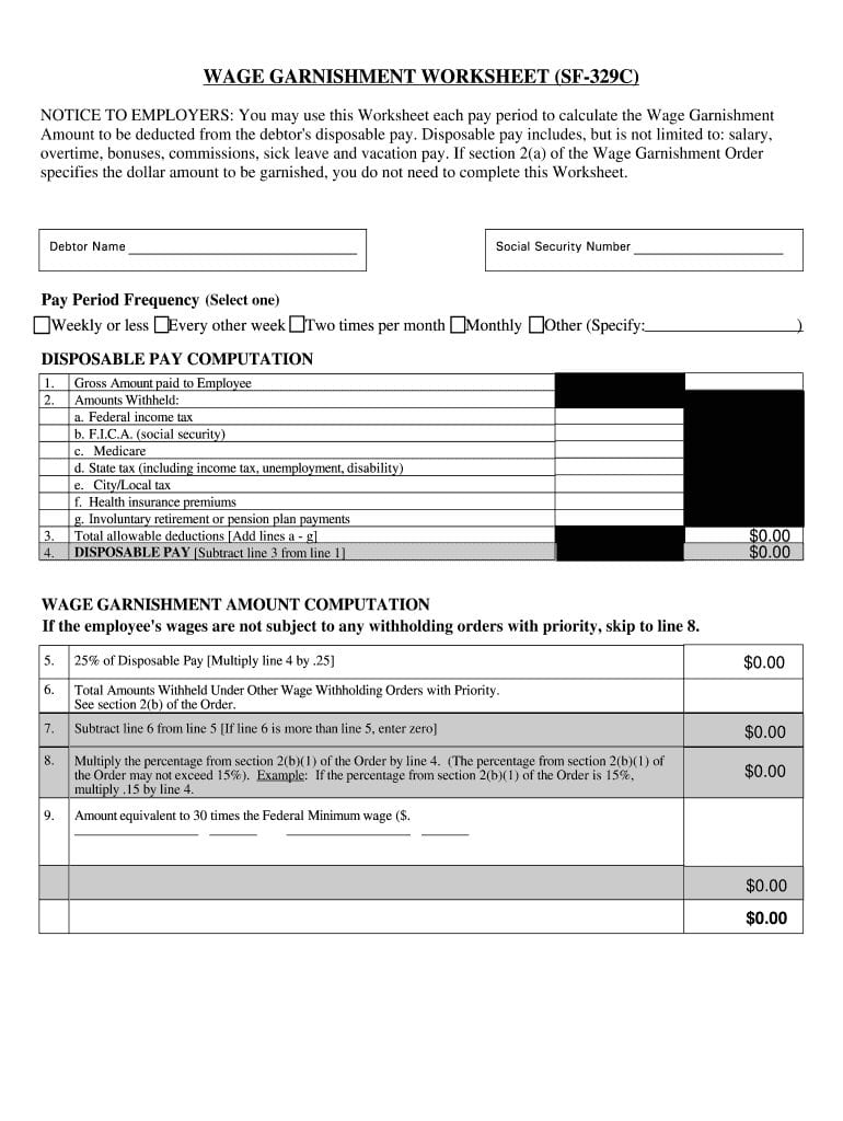 Sf 329C Fillable  Fill Online Printable Fillable Blank  Pdffiller Intended For Us Department Of Education Wage Garnishment Worksheet