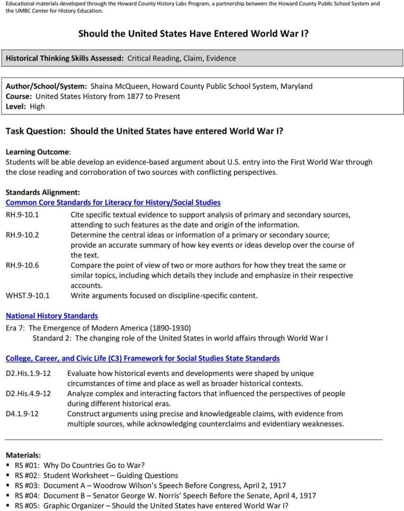 The United States Entered World War 1 Worksheet Answers Excelguider